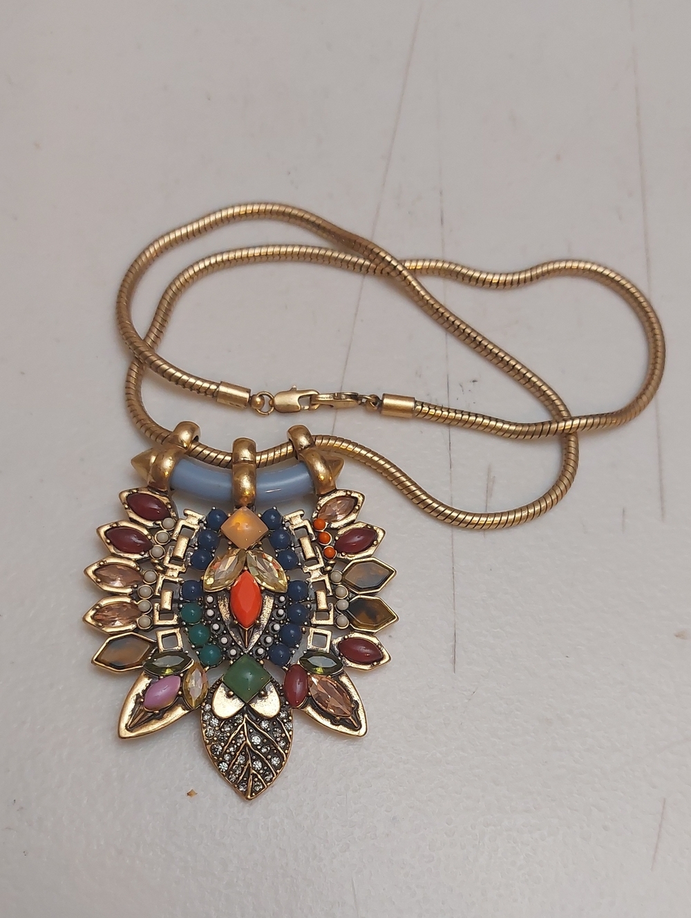 Stella And Dot Vibrant Multicolor Rhinestone Paved Pendant Snake Chain Necklace